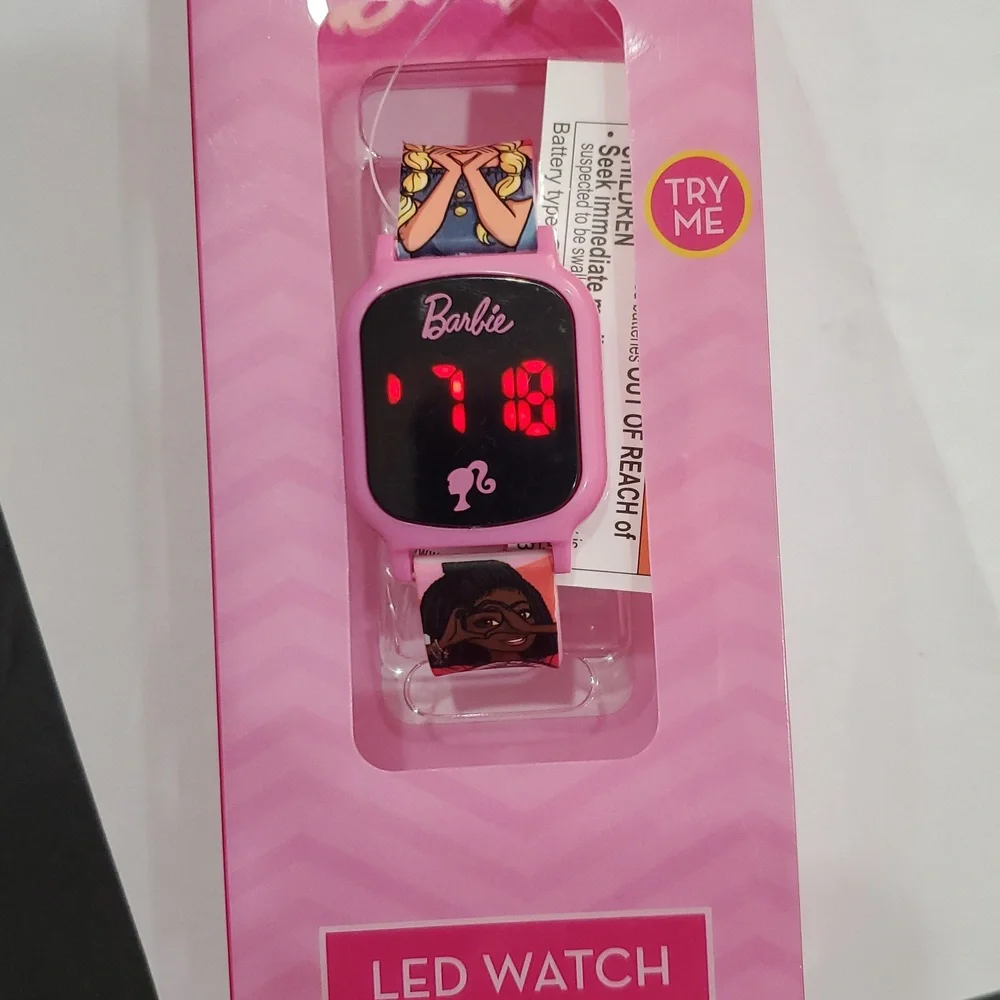 Barbie pink‎ multi Barbie monogram face LED watch brand new